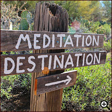 Meditation destination sign and nature trail at Cat Mountain Lodge