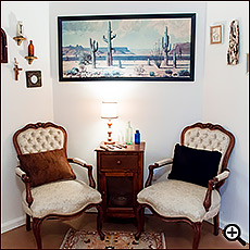 Sitting area in Old Tombstone Room at Cat Mountain Roadside Inn